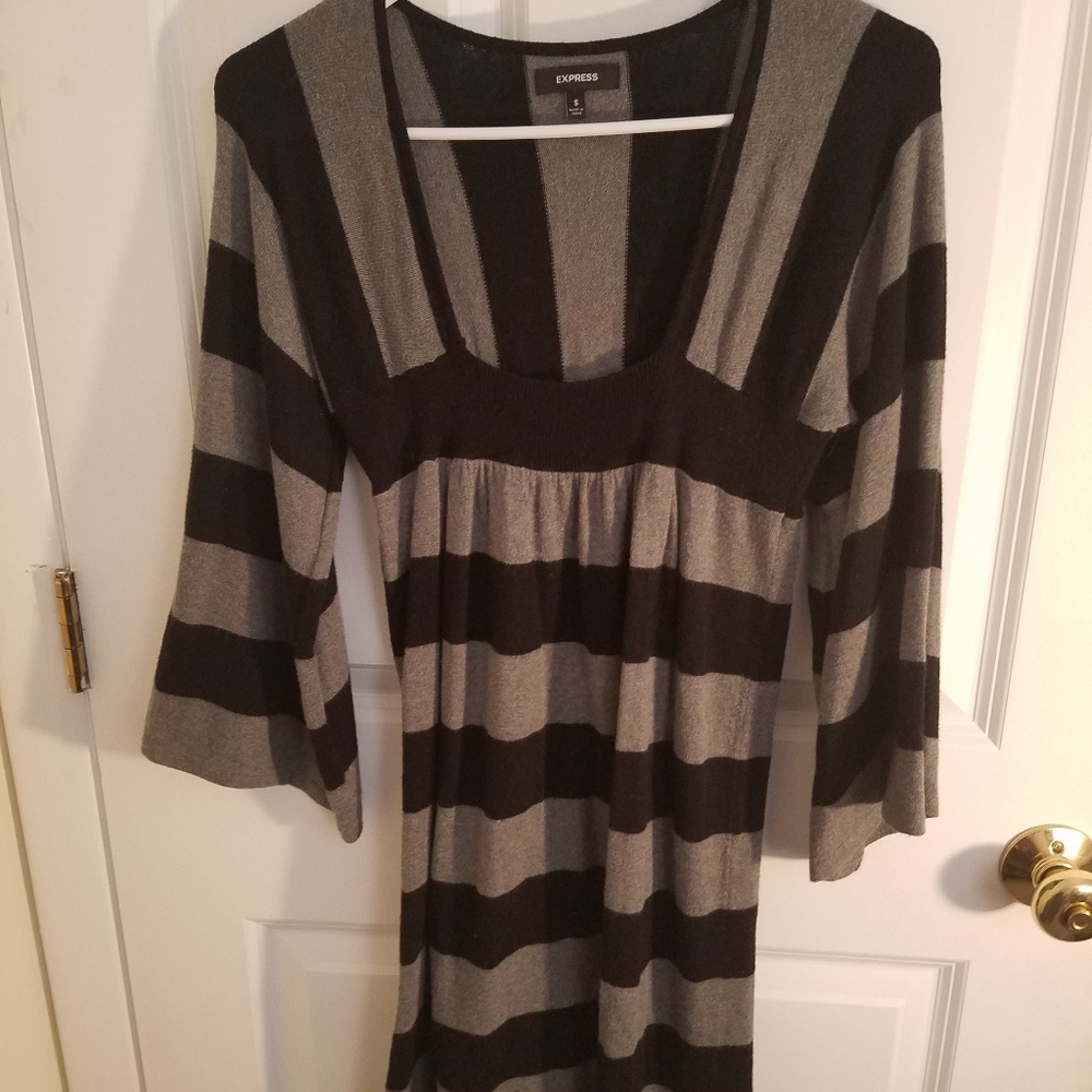 Lantern Sleeve Striped Express Sweater Dress